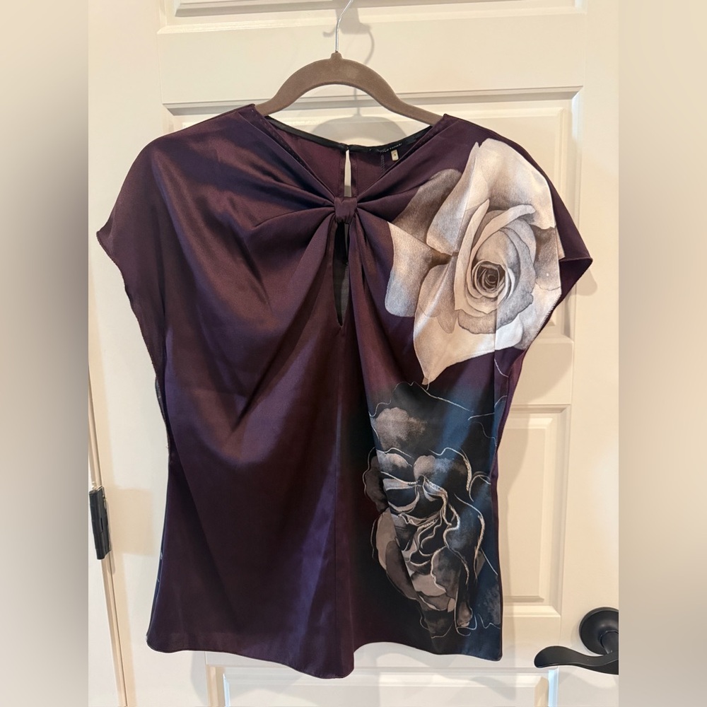 Elie Tahari Deep Purple Floral Silk Blouse